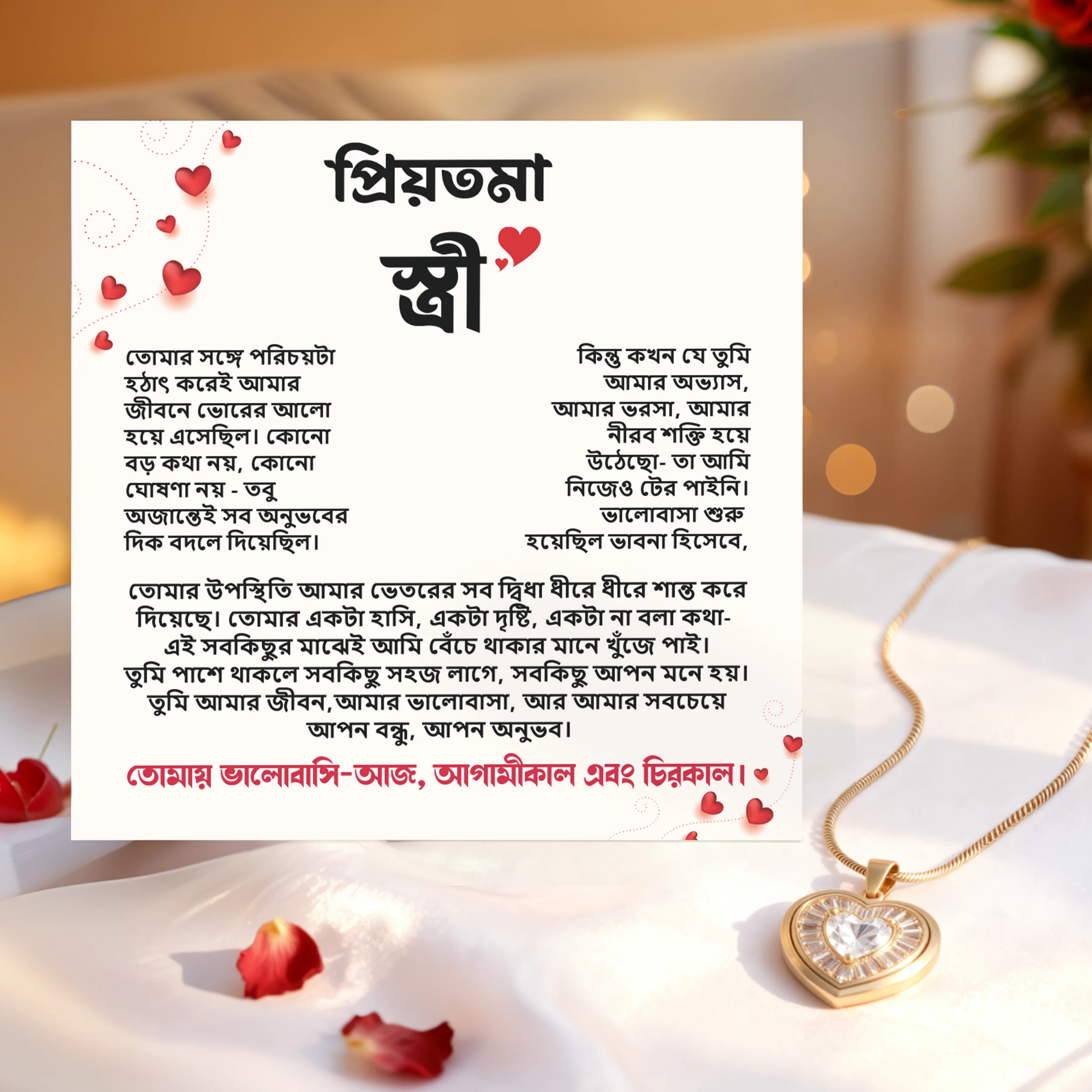 প্রিয়তমা স্ত্রী – প্রিমিয়াম হার্ট শেপ নেকলেস গিফট বক্স