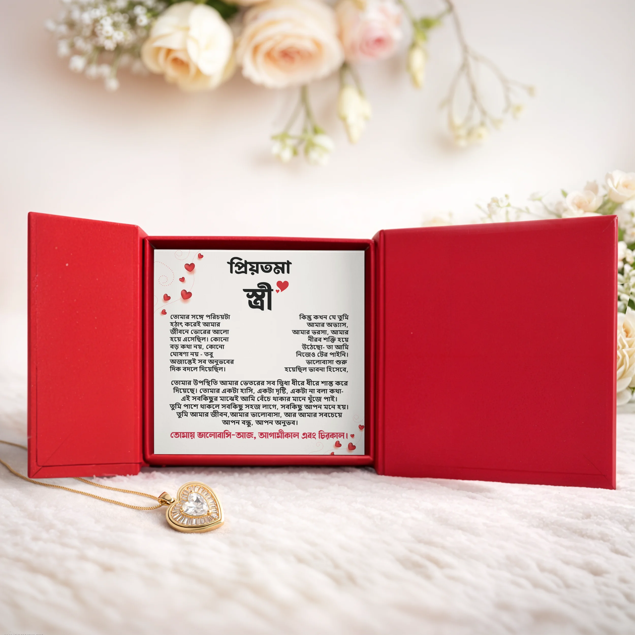 প্রিয়তমা স্ত্রী – প্রিমিয়াম হার্ট শেপ নেকলেস গিফট বক্স
