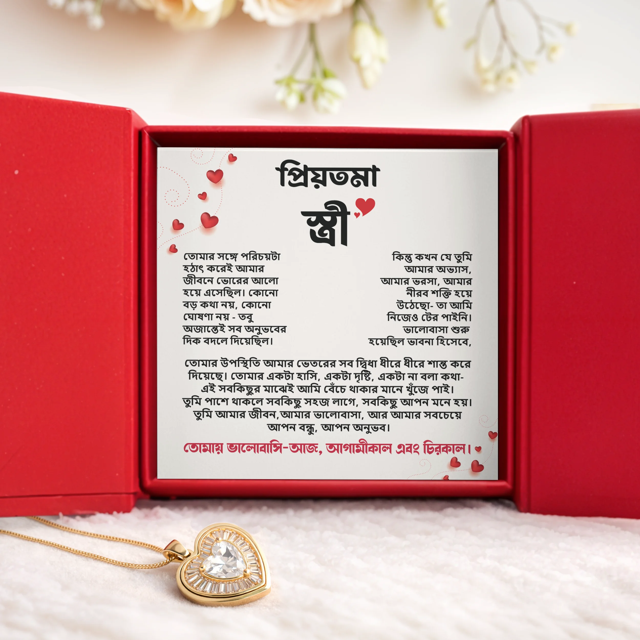 প্রিয়তমা স্ত্রী – প্রিমিয়াম হার্ট শেপ নেকলেস গিফট বক্স